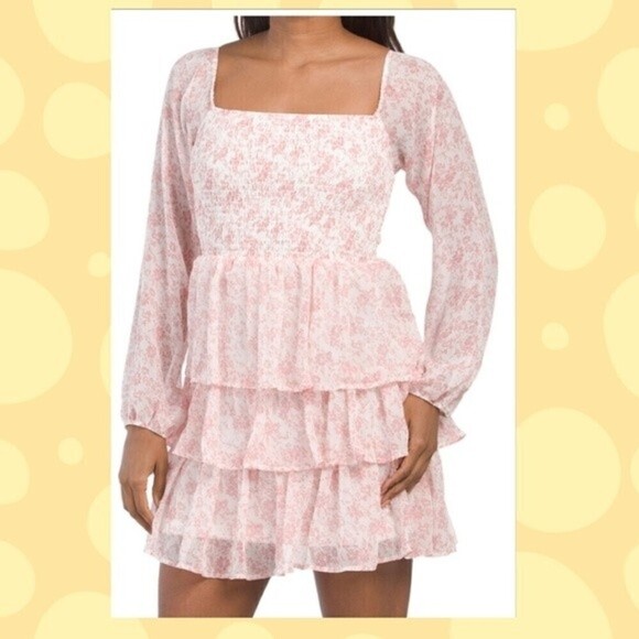 JUNIORS Paisley Floral Square Neck Ruffle Dress Large - Picture 3 of 7